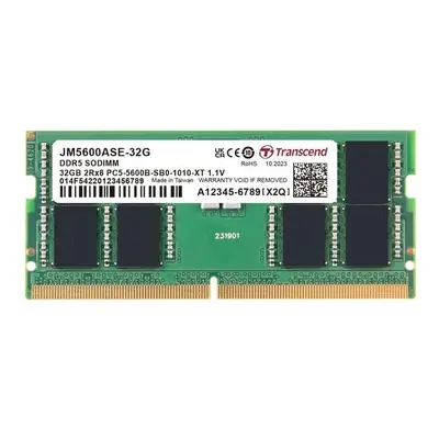 Transcend paměť 32GB DDR5 5600 SODIMM (JetRam) 2Rx8 2Gx16 CL46 1.1V, JM5600ASE-32G