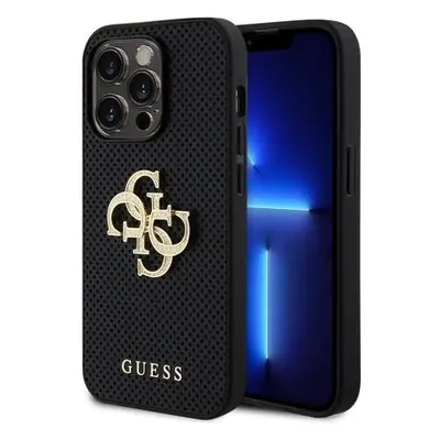 Guess PU Perforated 4G Glitter Metal Logo Zadní Kryt pro iPhone 15 Pro Black