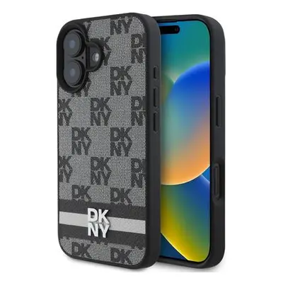 DKNY PU Leather Checkered Pattern and Stripe Zadní Kryt pro iPhone 16 Black