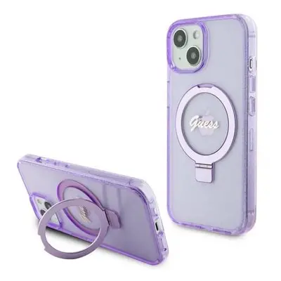 Guess IML Ring Stand Glitter MagSafe Zadní Kryt pro iPhone 15 Plus Purple