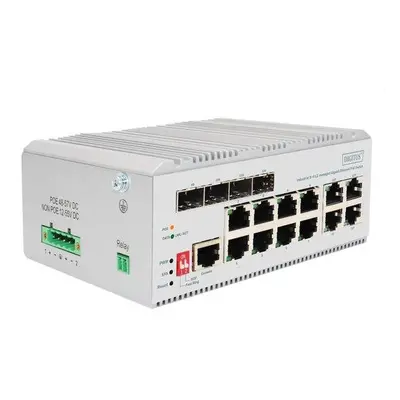 DIGITUS 8portový gigabitový ethernetový síťový přepínač PoE, průmyslový, řízený L2, 4 SFP uplink