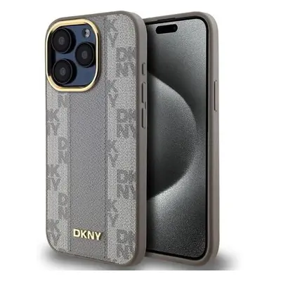 DKNY PU Leather Checkered Pattern Magsafe Zadní Kryt pro iPhone 15 Pro Max Beige