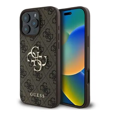 Guess PU 4G Metal Logo Zadní Kryt pro iPhone 16 Pro Max Brown