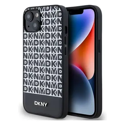 DKNY PU Leather Repeat Pattern Bottom Stripe Zadní Kryt pro iPhone 14 Black