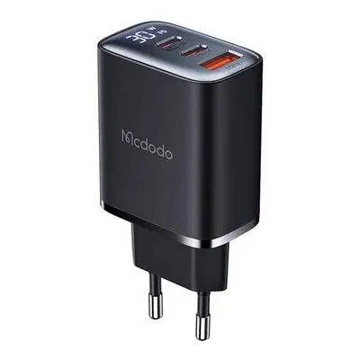 Mcdodo CH-2180 2xUSB-C + USB-A, 30W mains charger with display (black)