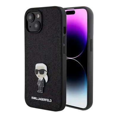 Karl Lagerfeld Fixed Glitter Metal Ikonik Zadní Kryt pro iPhone 15 Black