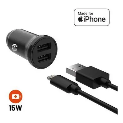 Set FIXED autonabíječky s 2xUSB výstupem a USB/Lightning kabelu, 1 metr, MFi certifikace, 15W Sm