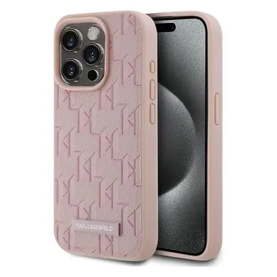 Karl Lagerfeld PU Leather Monogram Metal Logo Magsafe Zadní Kryt pro iPhone 15 Pro Pink