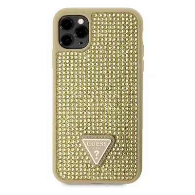 Guess Rhinestones Triangle Metal Logo Kryt pro iPhone 11 Pro Gold