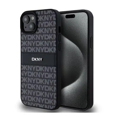 DKNY PU Leather Repeat Pattern Tonal Stripe Zadní Kryt pro iPhone 15 Plus Black