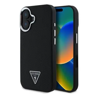 Guess PU Grained Triangle Logo Zadní Kryt pro iPhone 16 Black