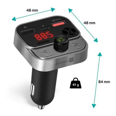 CONNECT IT InCarz Bluetooth transmitter, 2x USB-A + 1x USB-C, antracitový