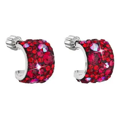 Evolution Group Stříbrné náušnice visací s krystaly Swarovski červený půlkruh 31280.3 cherry