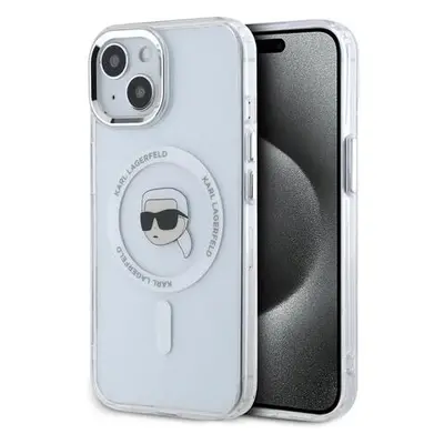 Karl Lagerfeld IML Karl Head Metal Frame MagSafe Zadní Kryt pro iPhone 15 Transparent