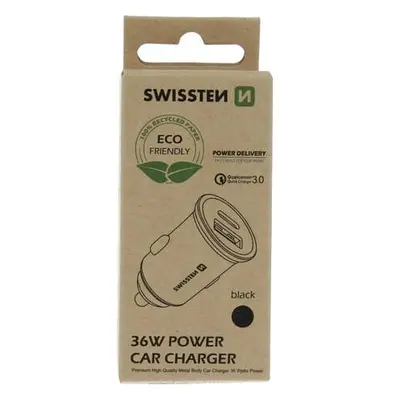 SWISSTEN CL adaptér PD USB-C + QUICK CHARGE 3.0 36W černý (ECO Balení)