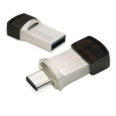 Transcend 64GB JetFlash 890, USB-C/USB 3.1 duální flash disk, malé rozměry, stříbrný kov, odolá 