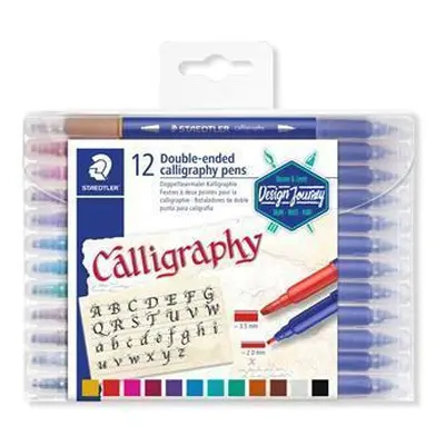 STAEDTLER Kaligrafické popisovače "Calligraph Duo", sada, 12 barev, 2,0/3,5 mm, oboustranné