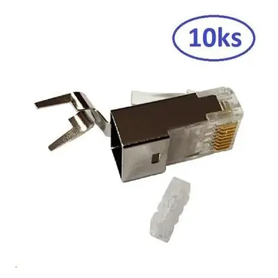 Konektor RJ45 10ks, stíněný pro CAT6A (kompatibilní s Belden 10GXE01.07500), 8/8, 50um, drát/li