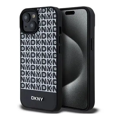 DKNY PU Leather Repeat Pattern Bottom Stripe MagSafe Zadní Kryt pro iPhone 15 Black