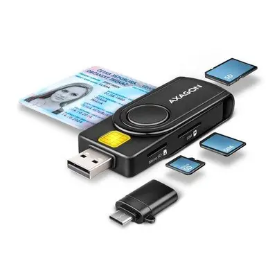 AXAGON kapesní čtečka kontaktních smart karet USB-C (eObčanka) / SD,MicroSD,SmartCard,SIM/ CRE-S