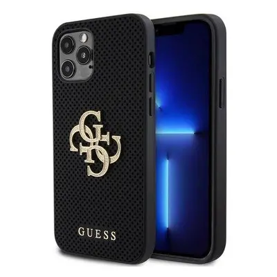 Guess PU Perforated 4G Glitter Metal Logo Zadní Kryt pro iPhone 12/12 Pro Black