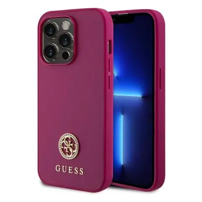 Guess PU 4G Strass Metal Logo Zadní Kryt pro iPhone 15 Pro Pink