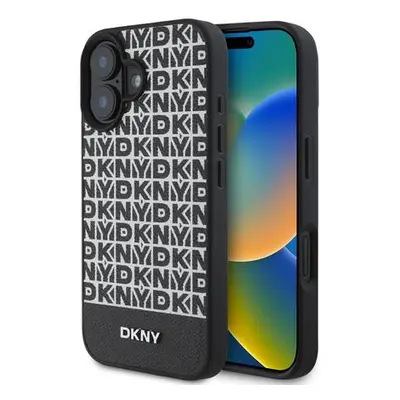 DKNY PU Leather Repeat Pattern Bottom Stripe MagSafe Zadní Kryt pro iPhone 16 Black