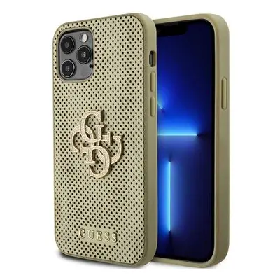 Guess PU Perforated 4G Glitter Metal Logo Zadní Kryt pro iPhone 12/12 Pro Gold