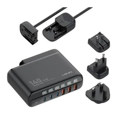 Power charger with display 140W LDNIO A6140C 3x USB-A + 3x USB-C, US/UK/EU (black)