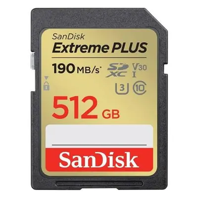 SanDisk Extreme PLUS 512 GB SDXC Memory Card 190 MB/s and 130 MB/s, UHS-I, Class 10, U3, V30