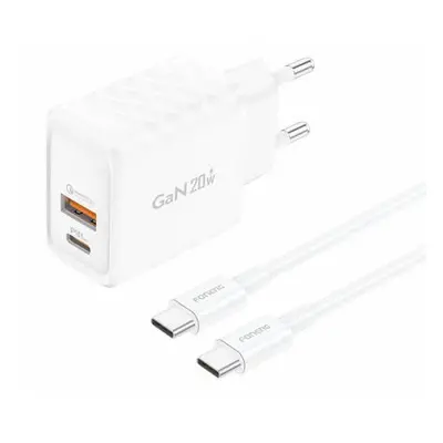 Foneng EU56 1xUSB-A, 1xUSB-C, 20W Power Charger (White) + USB-C cable