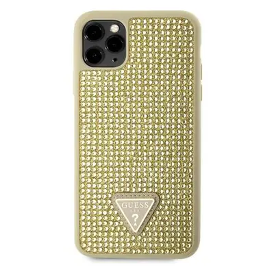 Guess Rhinestones Triangle Metal Logo Kryt pro iPhone 11 Pro Max Gold