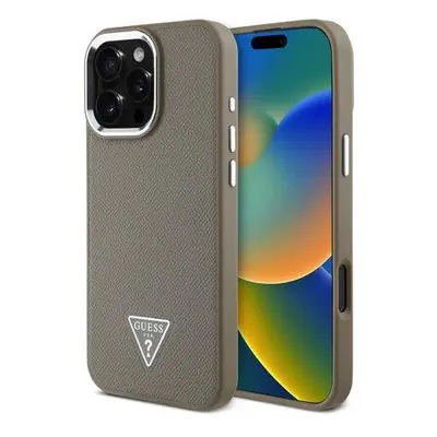 Guess PU Grained Triangle Logo Zadní Kryt pro iPhone 16 Pro Brown