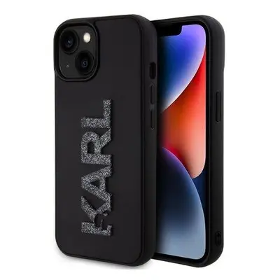 Karl Lagerfeld 3D Rubber Glitter Logo Karl kryt iPhone 15 černý