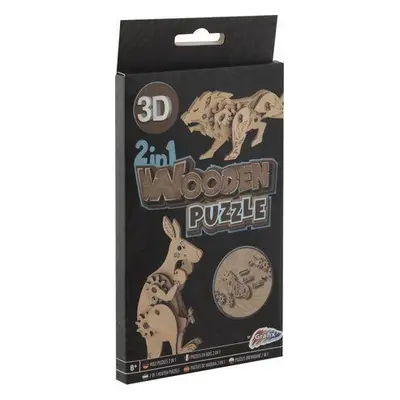 GRAFIX Dřevěné 3D puzzle 2v1 Klokan a lev