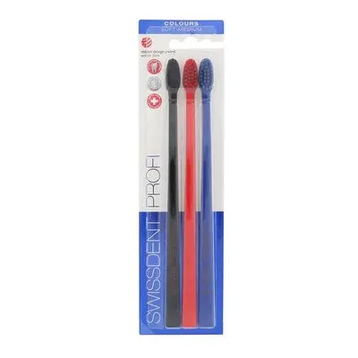 Swissdent Zubní kartáček Colours Soft-Medium 2 + 1 ZDARMA (černá + červená + modrá), 3, Black,, 