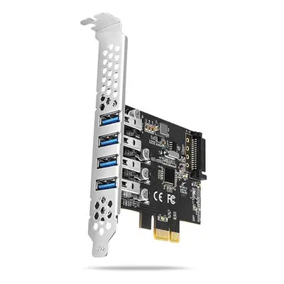 AXAGON PCEU-43RS, PCIe řadič, 4x USB 3.2 Gen 1 port, 5 Gbps, napájení z PCIe nebo SATA, SP & LP,