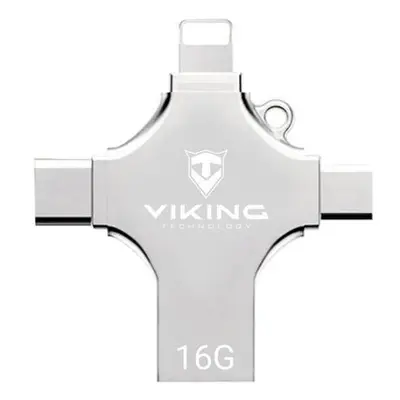 VIKING USB FLASH DISK 16G, 4v1 S KONCOVKOU APPLE LIGHTNING, USB-C, MICRO USB, USB-A, VUF16GBS