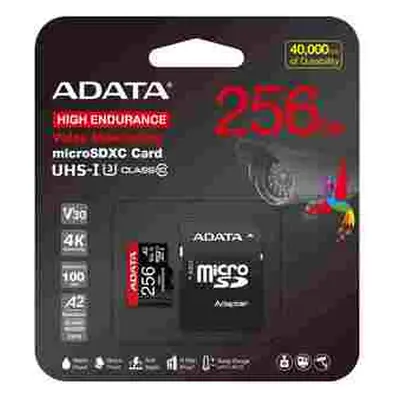 ADATA MicroSDXC karta 256GB High Endurance UHS-I C10 V30 A2 (R:100/W:85 MB/s) + SD adaptér