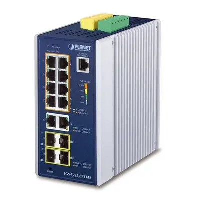 Planet IGS-5225-8P2T4S Průmyslový L2/L3 PoE switch, 8x1Gb, 2x1Gb SFP, 2x 2.5Gb SFP, 8xPoE 30/240