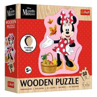 TREFL Dřevěné obrysové puzzle Šťastná Minnie 50 dílků