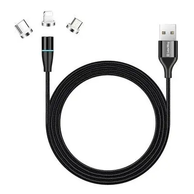 Colorway CW-CBUU038-BK) Nabíjecí 3v1 Lightning+MicroUSB+USB-C/ Magnetic/ Nylon/ Quick Charge 3.0