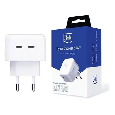 3mk Hyper Charger 35W síťová nabíječka, GaN, 2x USB-C (PD) bílá