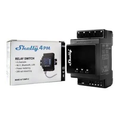 DIN Rail Smart Switch Shelly Pro 4PM with power metering, 4 channels