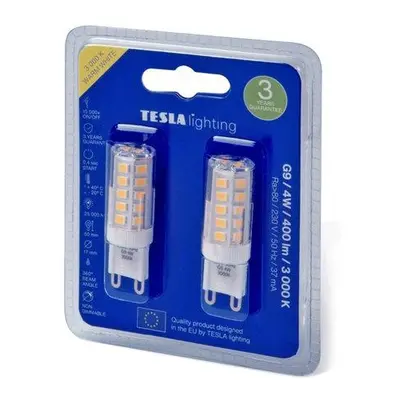 TESLA LED žárovka G9/ 4W/ 230V/ 400lm/ 3000K/ teplá bílá 2pack