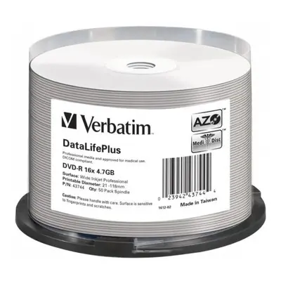 VERBATIM DVD-R DataLifePlus 4.7GB, 16x, printable, spindle 50 ks, 43744