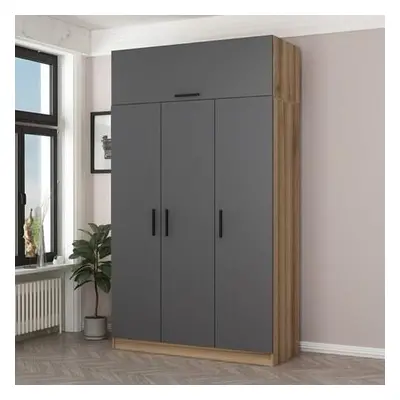 Hanah Home Wardrobe Minar 3 Kapak 2 Çekmece 255 - Anthracite, Dore AnthraciteDore