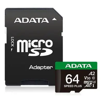 ADATA MicroSDXC karta 64GB Speed Plus, U3, C10, A2, V30 (R:160/W:140 MB/s) + SD adaptér