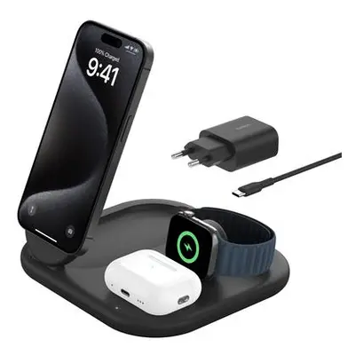 Belkin BOOST CHARGE Qi2 15W 3v1 Magnetický nabíjecí stojan, skládací, černá