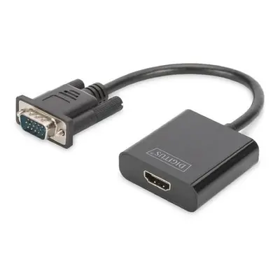 DIGITUS Převodník VGA na HDMI + zvuk (3,5 mm) Full HD (1080p), kabelový typ (15 cm), černý